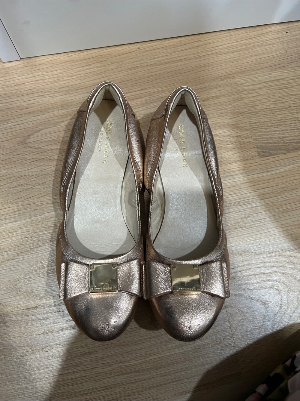 Cole Haan Metallic Rose Gold Bow Toe Ballet Flats